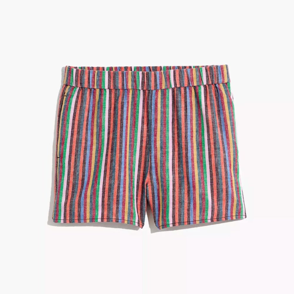 Madewell Pull-On Shorts in Rainbow Stripe (L)